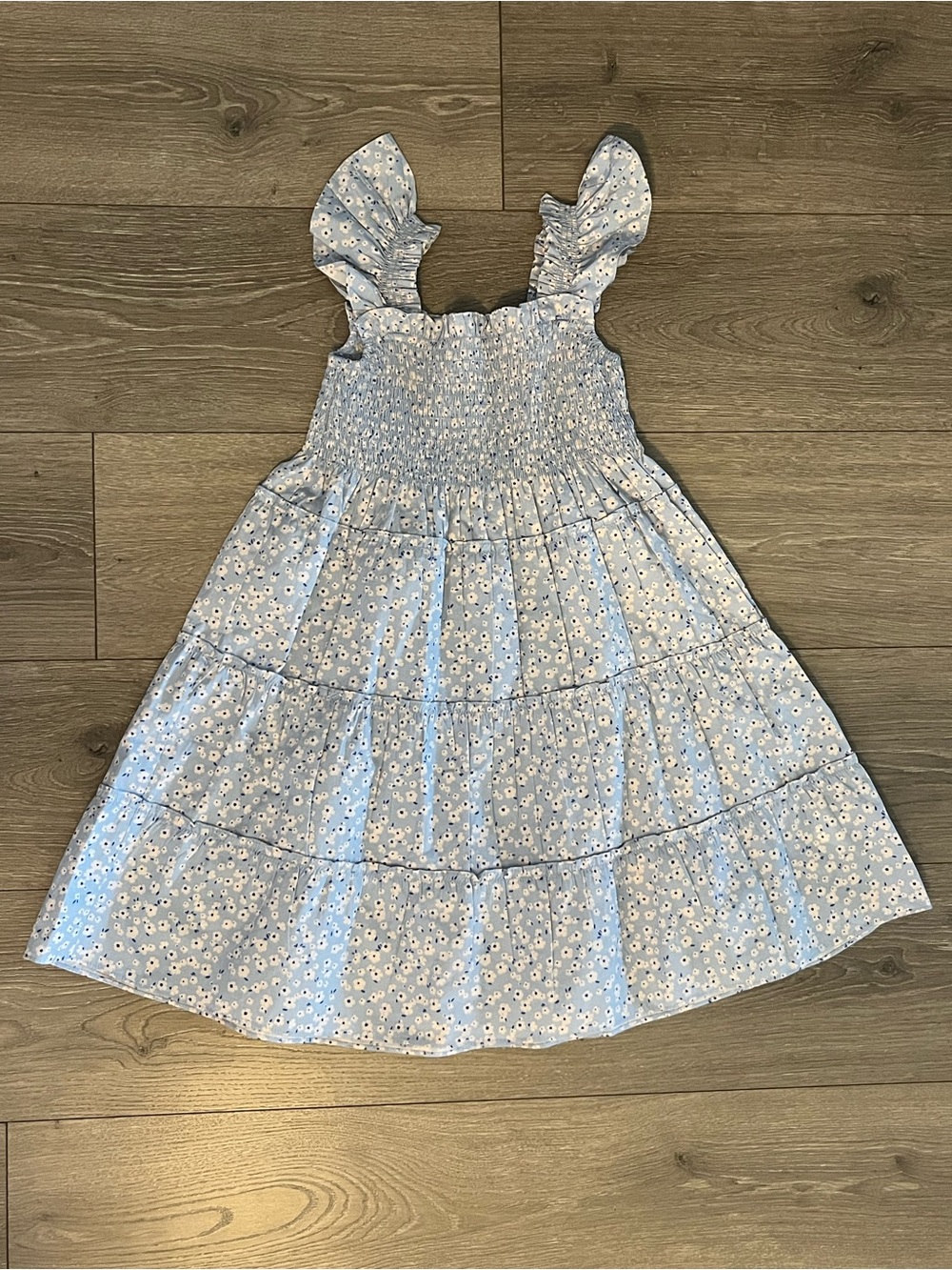 NWOT Quince 100% Organic Cotton Blue Floral Ditzy Daisy Ruffled Sundress Size 6